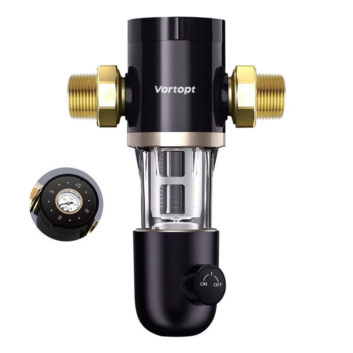 Q60 Sediment Filter for Well Water, Whole House Water Filter for Well Water, 40μm Reusable & Flushable Prefilter, Vortopt - Vortopt