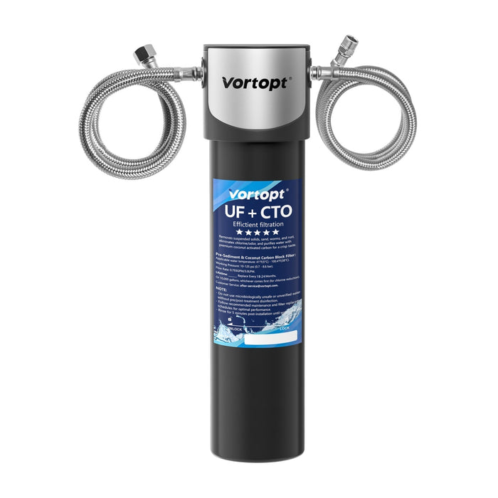 Under Sink Water Filter System,14000 Gallon &16" H saves Space,Flow Under Counter Water Filter Direct Connect to Kitchen Faucet,Reduces Chlorine,Lead, Bad Taste & Odor(Black-Q5-UF-M-14000 GAL)
