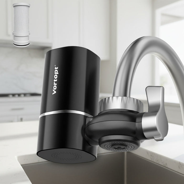 T1 Faucet Water Purifier, 400 Gallon Sink Mounting System, NSF Certified, Reduces Chlorine & Odor, Black