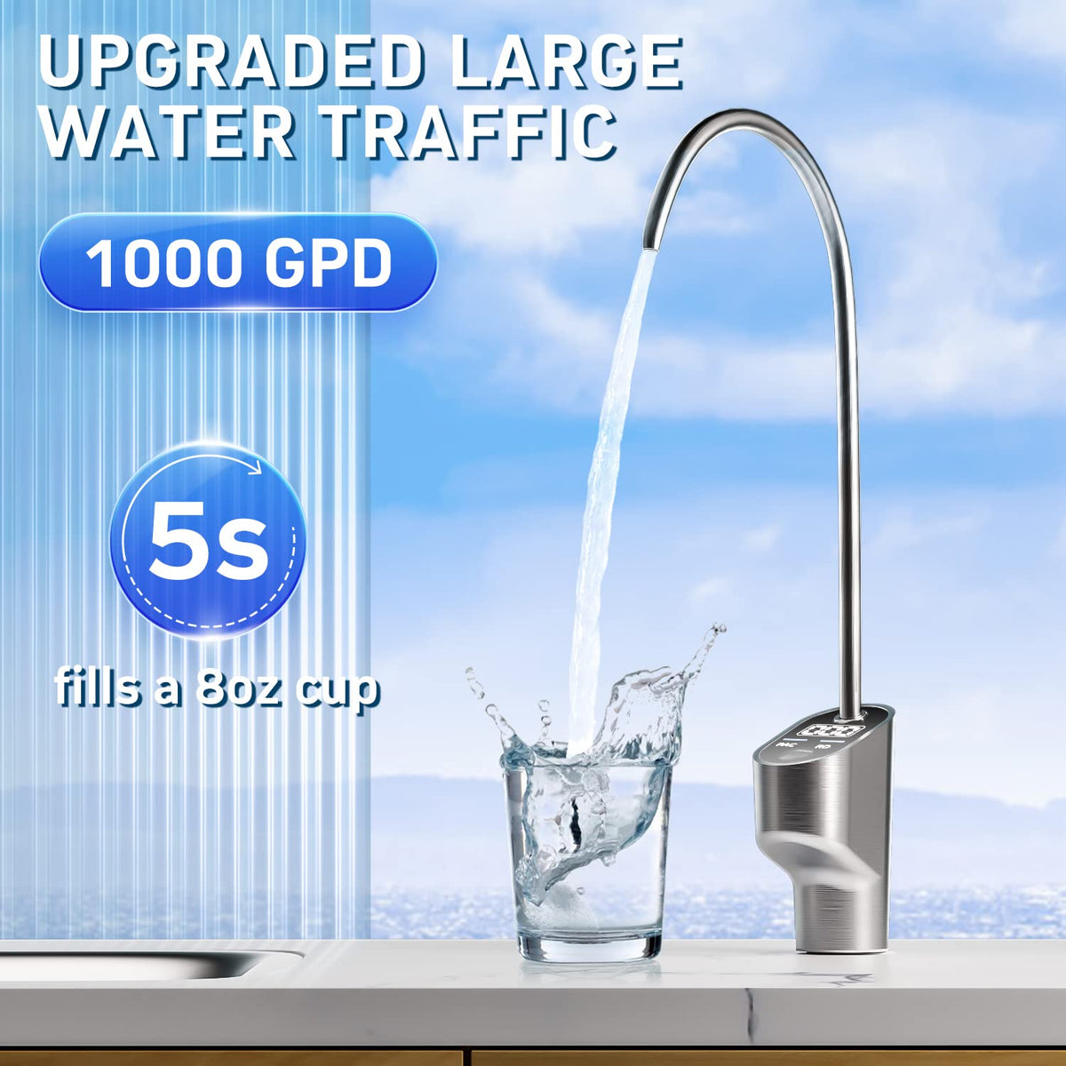 DR2-Black-1000GPD Under Sink Water Purifier 3:1 Pure to Drain, Tankless RO Water Filter System, 0.0001um Purification for Drinking, Reduces TDS, Smart Faucet, Vortopt - Vortopt